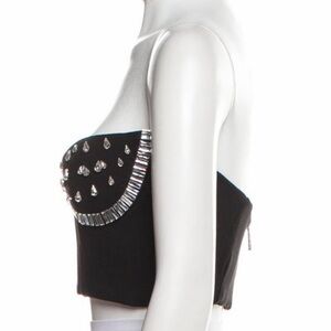 AREA Black and crystal Studded Crop Top